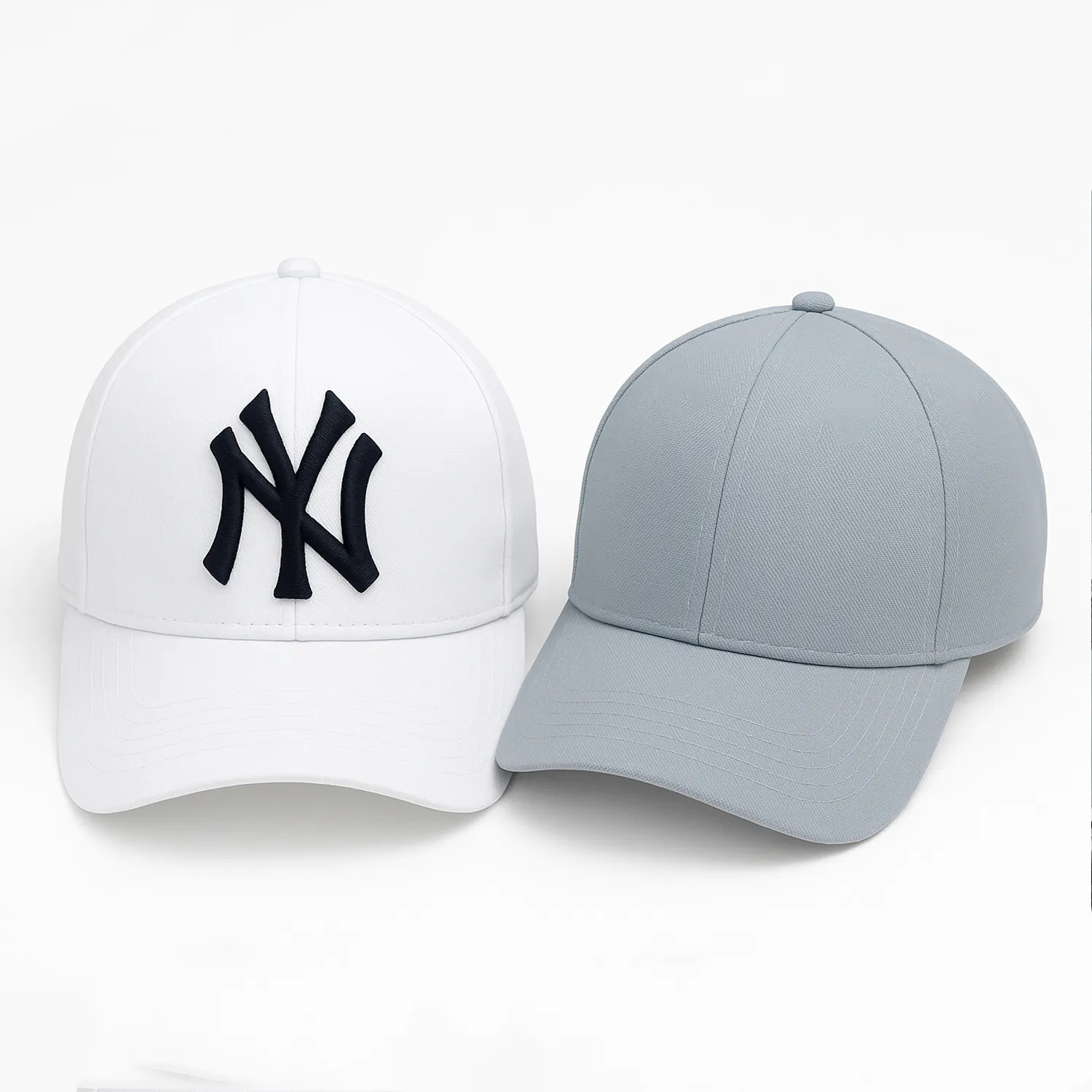 Phirsein ‘New York’ White and Steel Grey Adjustable Baseball Caps – Stylish Summer Hats for Men & Women - Image 1