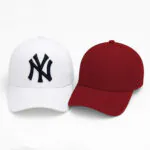 Phirsein ‘New York’ White and Maroon Adjustable Baseball Caps – Trendy Summer Hats for Men & Women