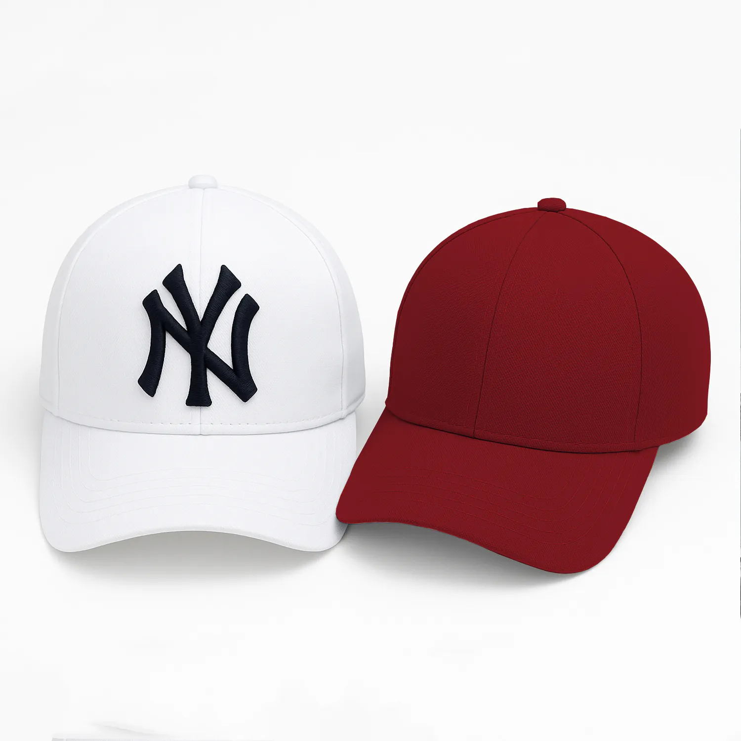 1 Phirsein ‘New York’ White and Maroon Adjustable Baseball Caps – Trendy Summer Hats for Men & Women - Image 1