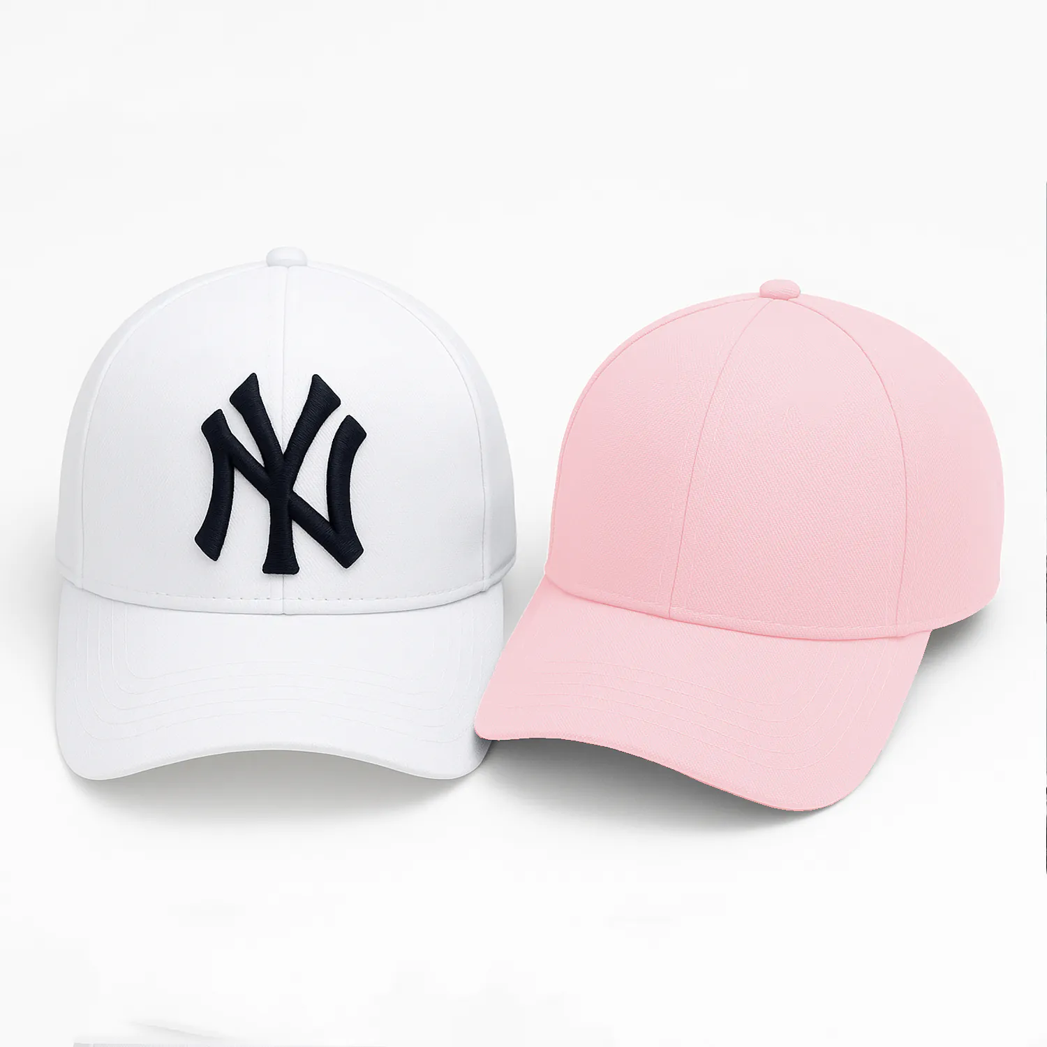 Phirsein ‘New York’ White and Pink Adjustable Baseball Caps – Summer Hats for Men & Women - Image 1