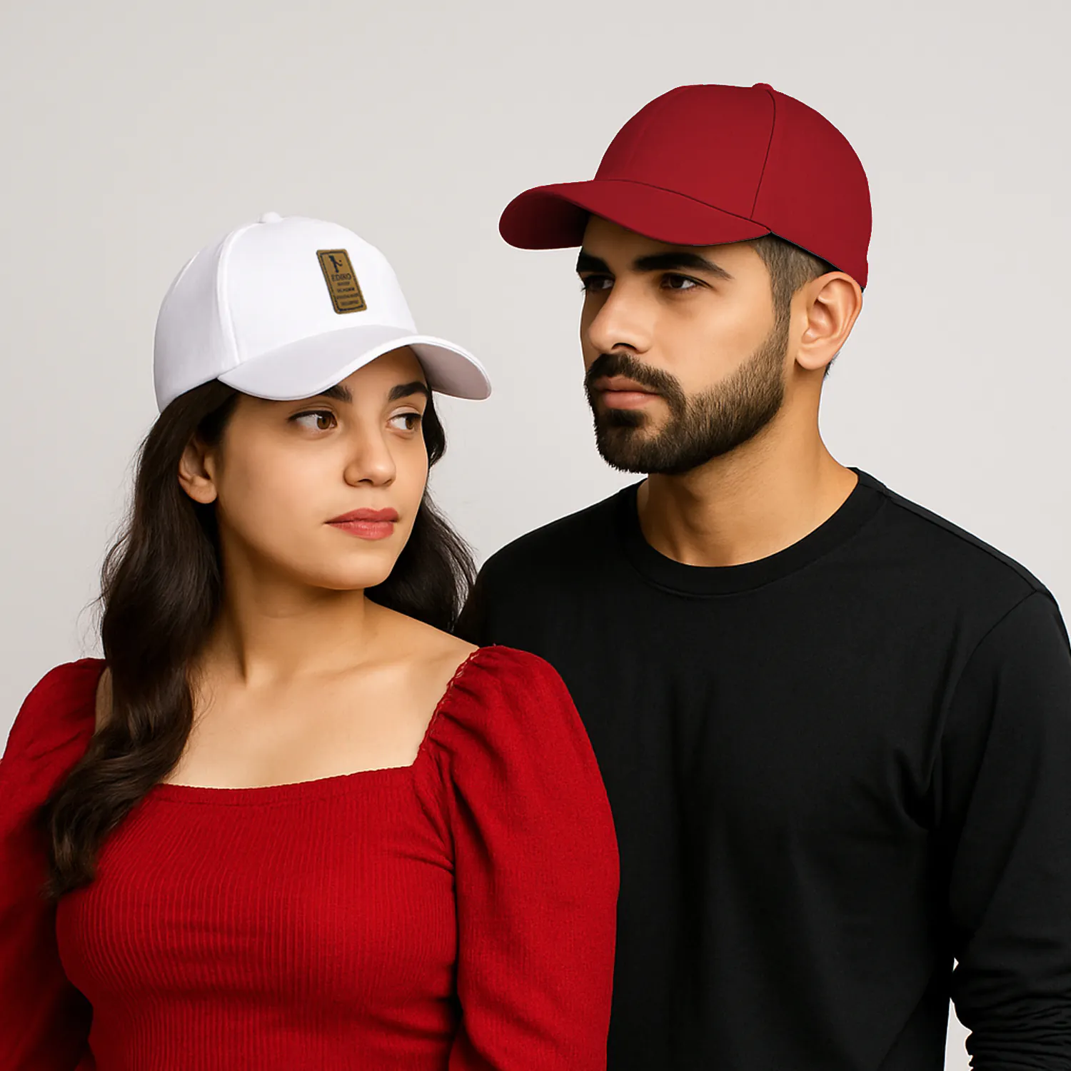Phirsein White & Maroon Ediko Patch Baseball Caps – Adjustable Summer Hats for Men & Women - Image 2