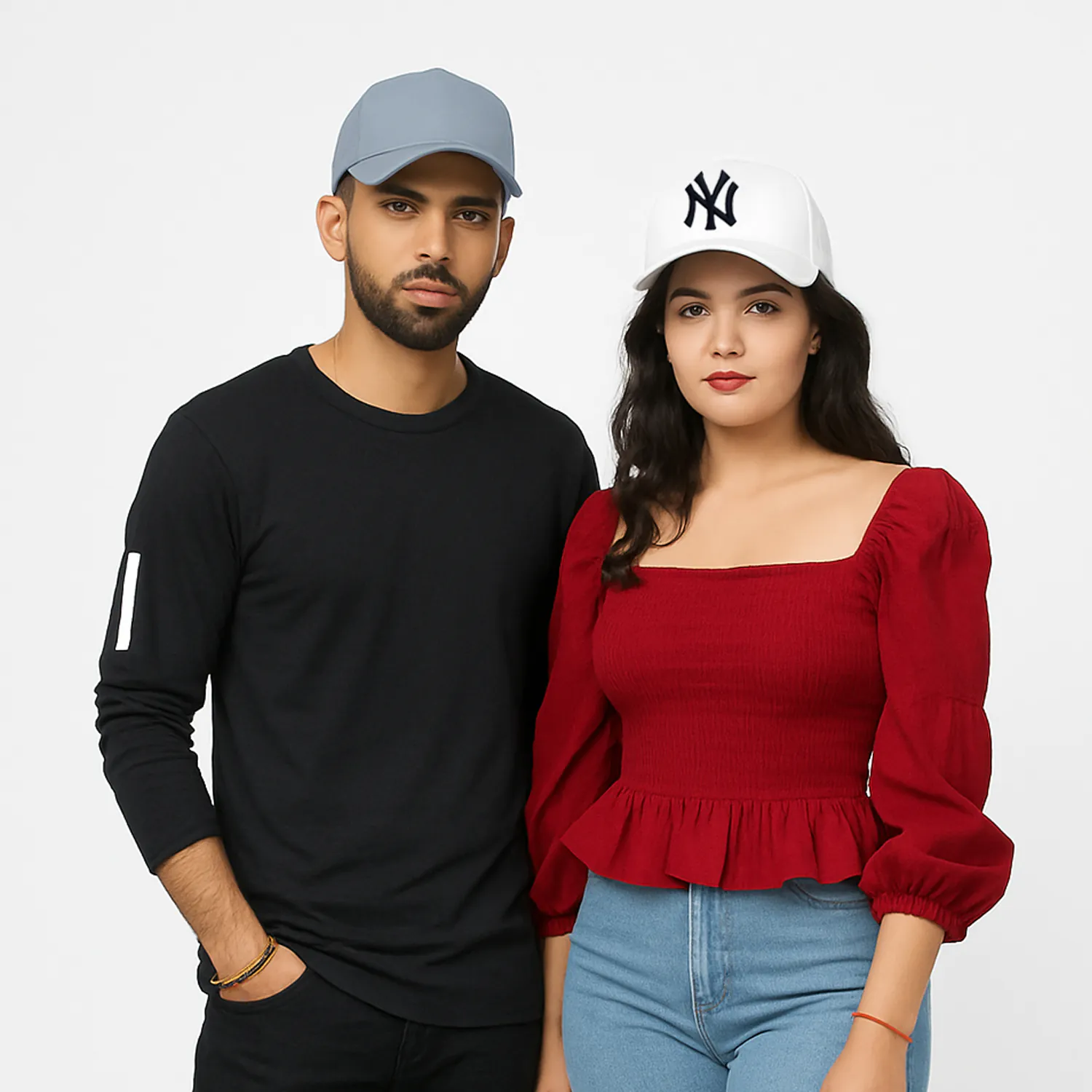 Phirsein ‘New York’ White and Steel Grey Adjustable Baseball Caps – Stylish Summer Hats for Men & Women - Image 2