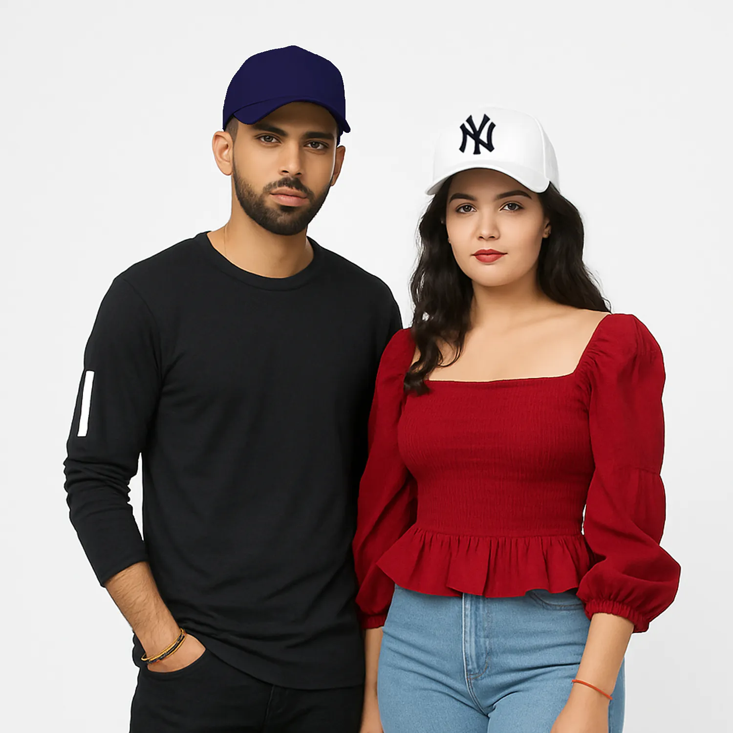 Phirsein ‘New York’ White and Blue Adjustable Baseball Caps – Summer Hats for Men & Women - Image 2